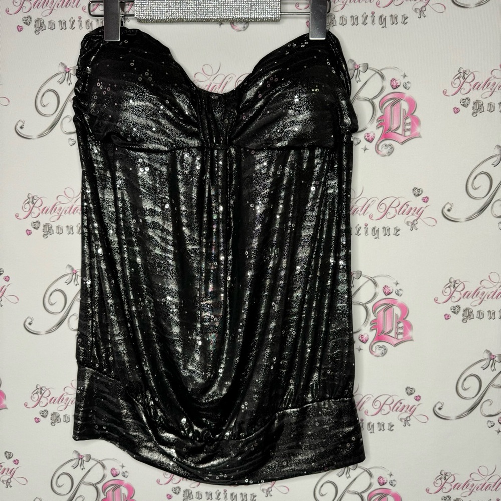 Dress sparkly sequins black grey silver sparkle glitter sexy mini dress tube y2k - Picture 7 of 10